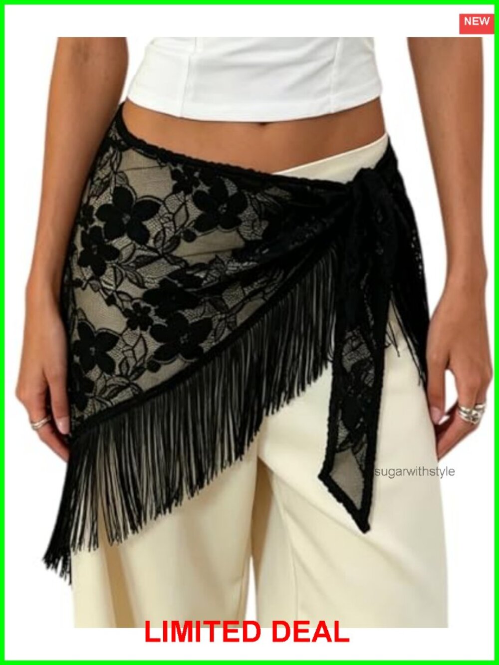Women Sheer Lace Waist Scarf Floral Embroidered Mesh Bandana Wrap Belt